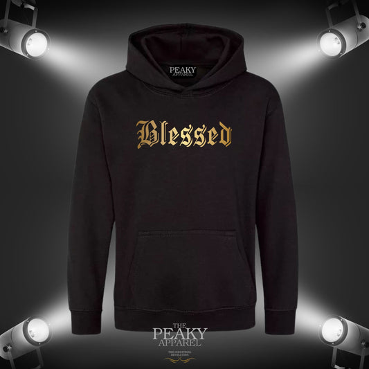 Blessed Inspirational Gold Hoodie Unisex Men Ladies Kids Casual Black or Grey Design Soft Feel Midweight Quality Material