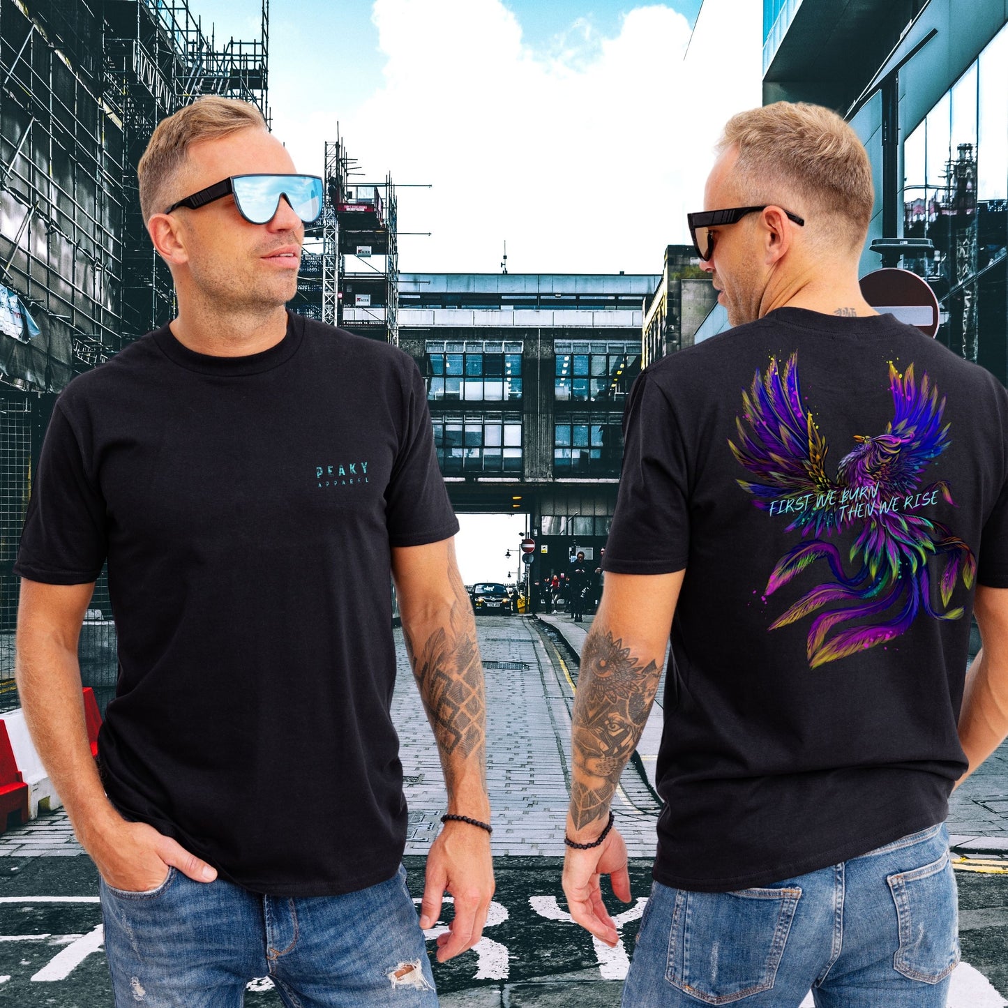 Geometric Phoenix Design DTF Casual T-Shirt Peaky Apparel Design Mens Trending Cool