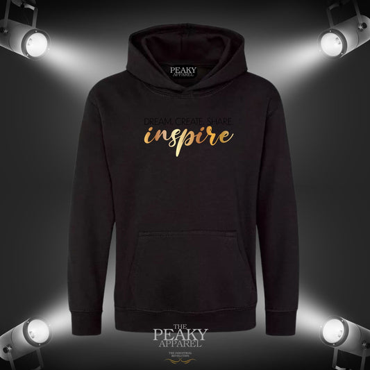 Inspire Inspirational Gold Hoodie Unisex Men Ladies Kids Casual Black or Grey Design Soft Feel Midweight Quality Material