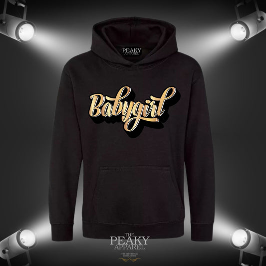 Baby Girl Inspirational Gold Hoodie Unisex Men Ladies Kids Casual Black or Grey Design Soft Feel Midweight Quality Material
