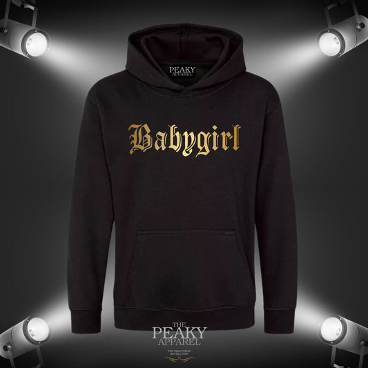 Baby Girl 2 Inspirational Gold Hoodie Unisex Men Ladies Kids Casual Black or Grey Design Soft Feel Midweight Quality Material