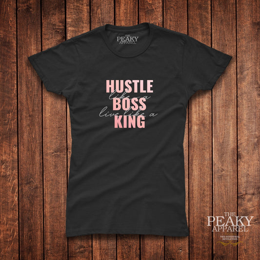 Hustle like a Boss Inspirational Gold T-Shirt Womens Casual Black or White Design Soft Feel Lightweight Quality Material