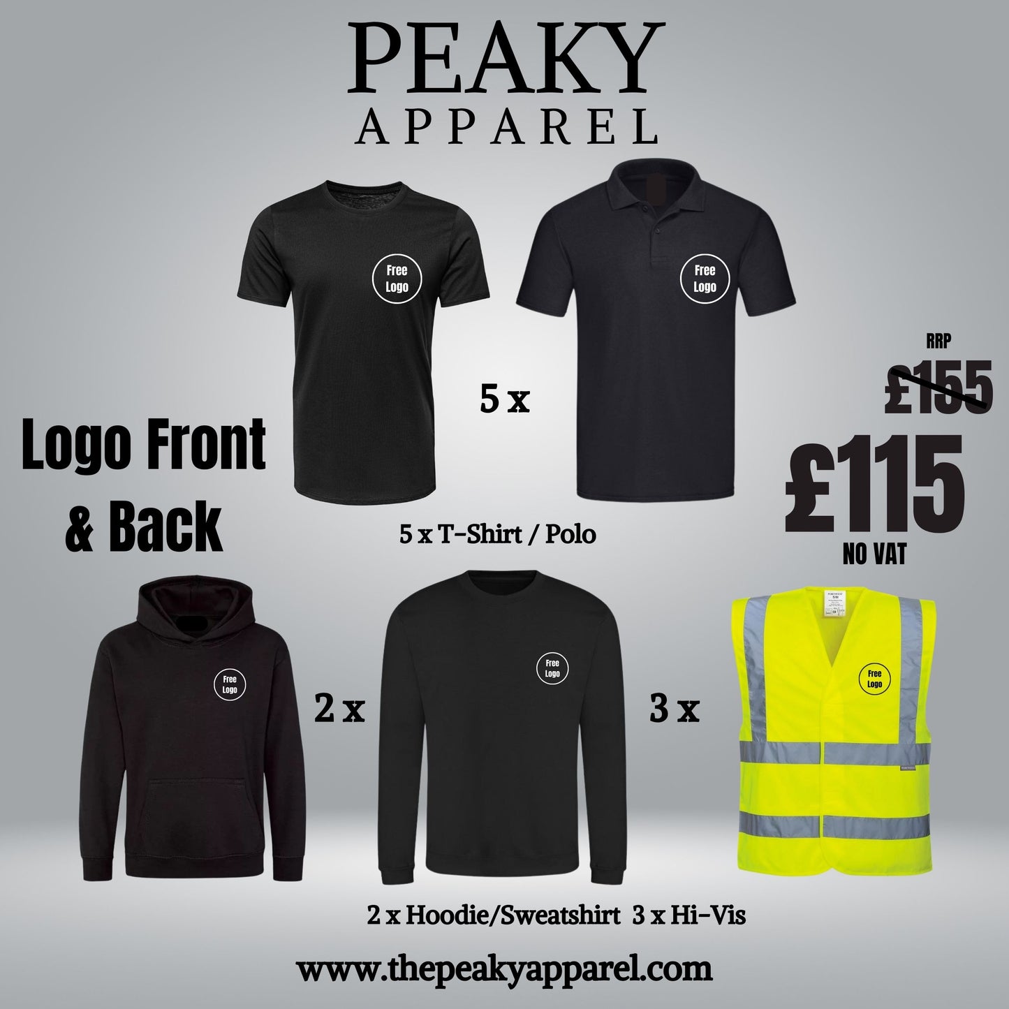 Workwear  5 x T-Shirt / Polo Shirt + 2 x Hoodie / Sweatshirt + 3 x Hi-Vis