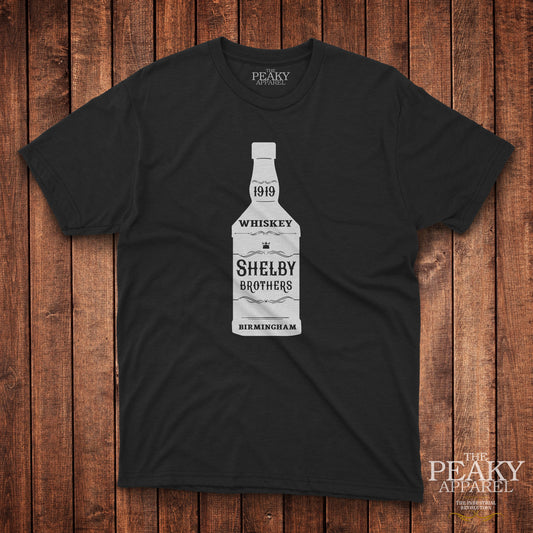 Peaky Apparel Blinder Mens Casual T-Shirt Black or White "SHELBY WHISKEY" Design Soft Feel Lightweight Quality Material