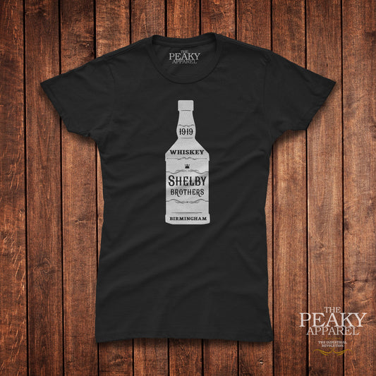 Peaky Apparel Blinder Ladies Women Casual T-Shirt Black or White "SHELBY WHISKEY" Design Soft Feel Lightweight Quality Material