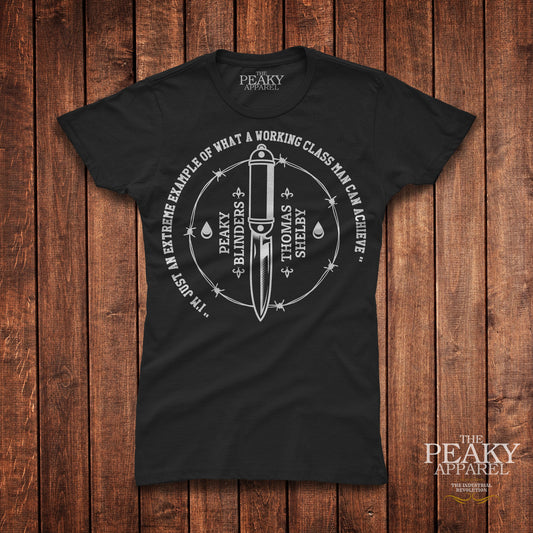 Peaky Apparel Blinder Ladies Women Casual T-Shirt Black or White "KNIFE" Design Soft Feel Lightweight Quality Material