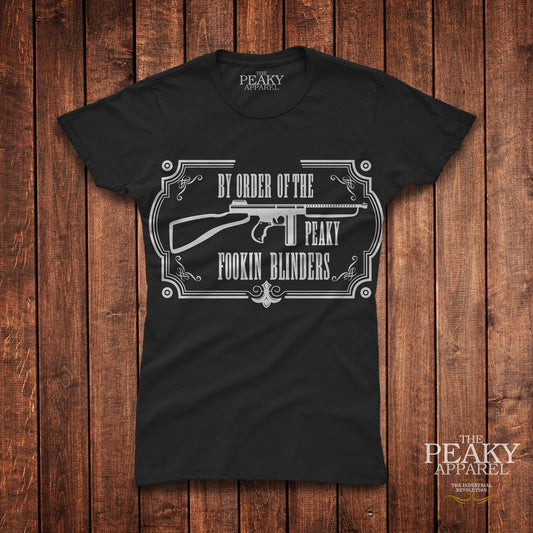 Peaky Apparel Blinder Ladies Women Casual T-Shirt Black or White "THOMPSON" Design Soft Feel Lightweight Quality Material