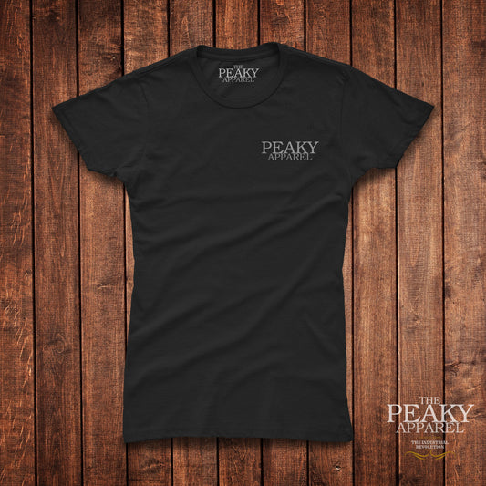Ladies Women Casual T-Shirt Black or White "Peaky Apparel" Design Soft Feel Lightweight Quality Material
