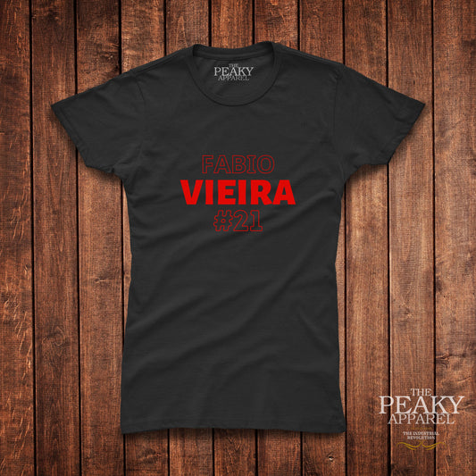 Arsenal Fabio Vieira T-Shirt Womens Casual Black or White Football Design Soft Feel Lightweight Quality Material