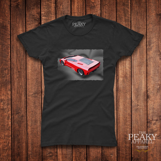 Super Car 5 T-Shirt Womens Casual Black or White Design Soft Feel Lightweight Quality Material