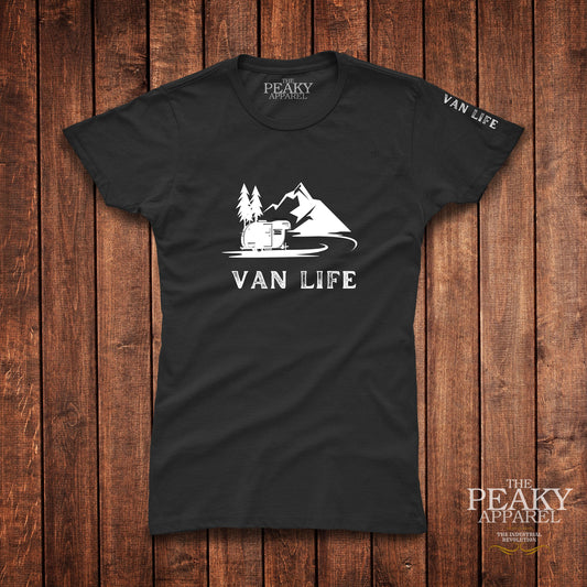 Van Life Design 1 T-Shirt Womens Casual Black or White Design Soft Feel Lightweight Quality Material