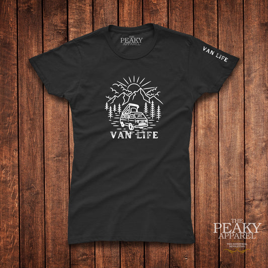 Van Life Design 3 T-Shirt Womens Casual Black or White Design Soft Feel Lightweight Quality Material