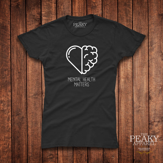 Mental Health Heart T-Shirt Womens Casual Black or White Mental Health Design Soft Feel Lightweight Quality Material