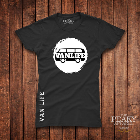 Van Life Design 2 T-Shirt Womens Casual Black or White Design Soft Feel Lightweight Quality Material